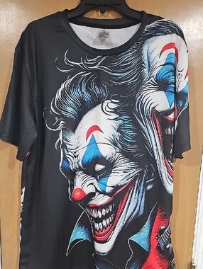 Graphic Black Men's T-Shirt with Blue & Red Clown Print